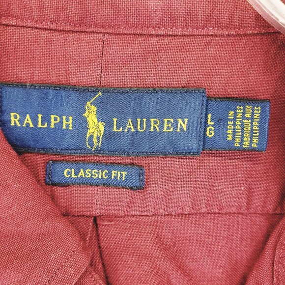 Ralph Lauren Mens Burgundy Long-Sleeve Button-Down Shirt Classic Fit L - Picture 8 of 9